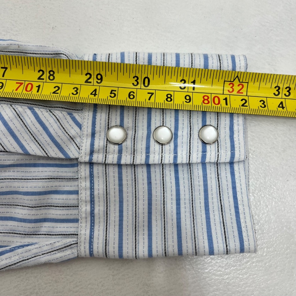 Corral West Ranchwear Mens Size L Button Up Shirt White Blue Striped Pearl Snap - Picture 7 of 8